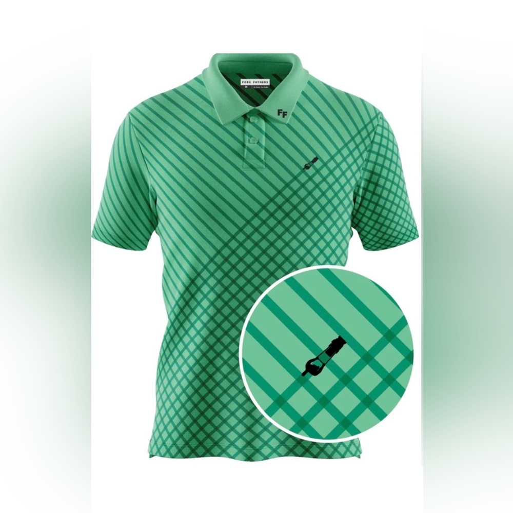 Fore Fathers Mens Golf Polo Shirt Green Plaid XXL Short Sleeve Performance Top
